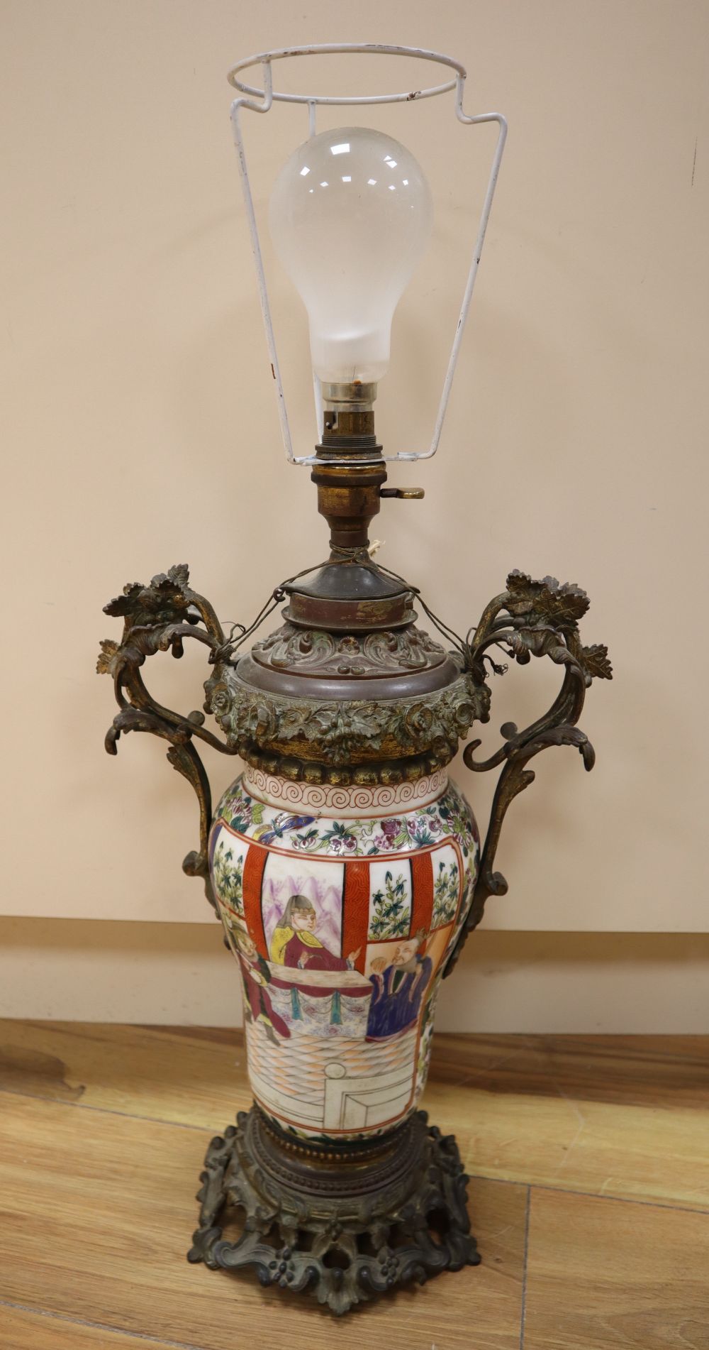 A 19th century Samson Chinese style ormolu mounted table lamp, height 41cm excl. light fitting
